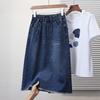 New 2025 Plus Size Spring Elastic Denim Skirts Women Loose A-Line Skirt High Waist Vintage Maxi