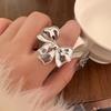 New Arrival Silver Color Metal Bow Knot Big Ring for Women Girls Ins Korean Simple Fashion Exaggerated Jewelry Gifts