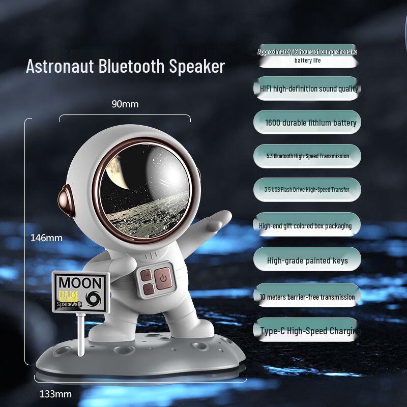 Bluetooth-динамик для астронавтов: Креативный подарок на день рождения с высококачественным звуком, компактный мини-дизайн для рабочего стола мальчика.