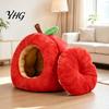 Removable Inner Pad Pet Cave Apple-Shaped Cat Bed, Plush Hideaway with Cushion, Warm Soft Cotton Sleeping Bag Cozy Enclosed Bed for Small Dogs