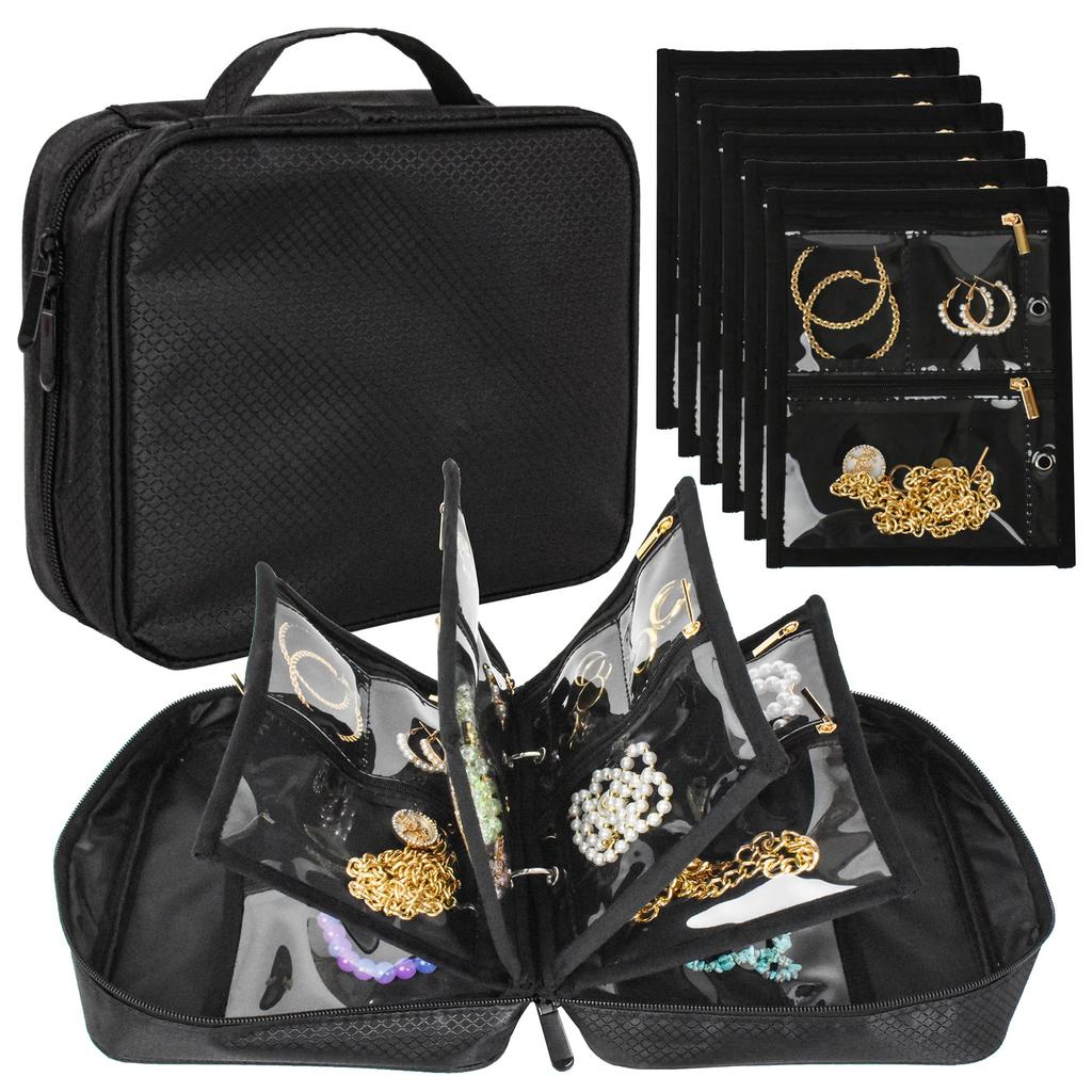 Travel Jewelry Organizer Case,Jewelry Bags Jewelry Storage Book Binder with Clear Zipper Velvet Pouch for Traveling,Earrings