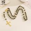 European-American Trend 8mm Rosary Stainless Steel 18K Gold Cross Necklace