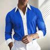 Men Shirt Long Sleeve Lapel Design Shirt Tops with Buttons Placket Striped Print Patchwork Color Work Shirt
