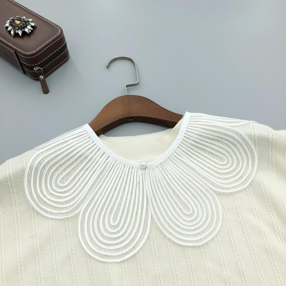 Solid Color Detachable Fake Collar Cloth Decorative Breathable Lace Detachable Collar Pearl Button Shoulder Wraps Ladies