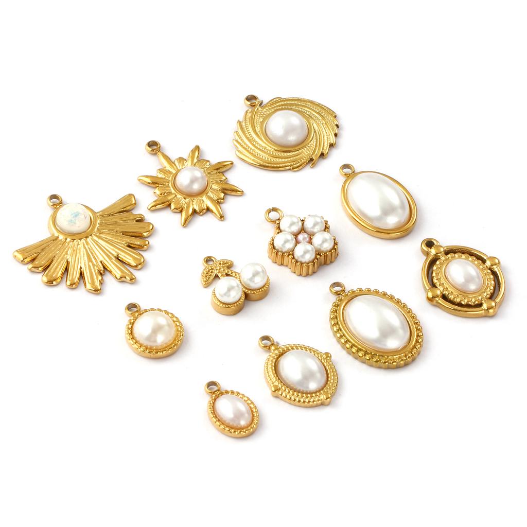 2 PCs 304 Stainless Steel Charms 18K Gold Plated White Acrylic Imitation Pearl Pendants For DIY Jewelry Making Necklace Findings