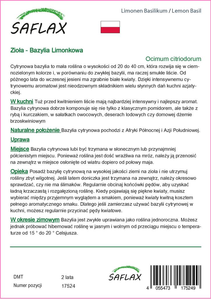 SAFLAX Garden in the Bag - Базилик лимонный - 200 семян - С субстратом в подходящем пакете - Ocimum citriodorum