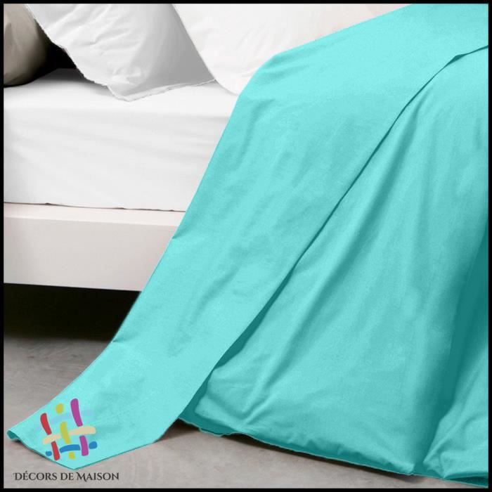 Drap Plat - Décors De Maison - Turquoise - 240x300cm - 100% Coton - Lavable à 40°