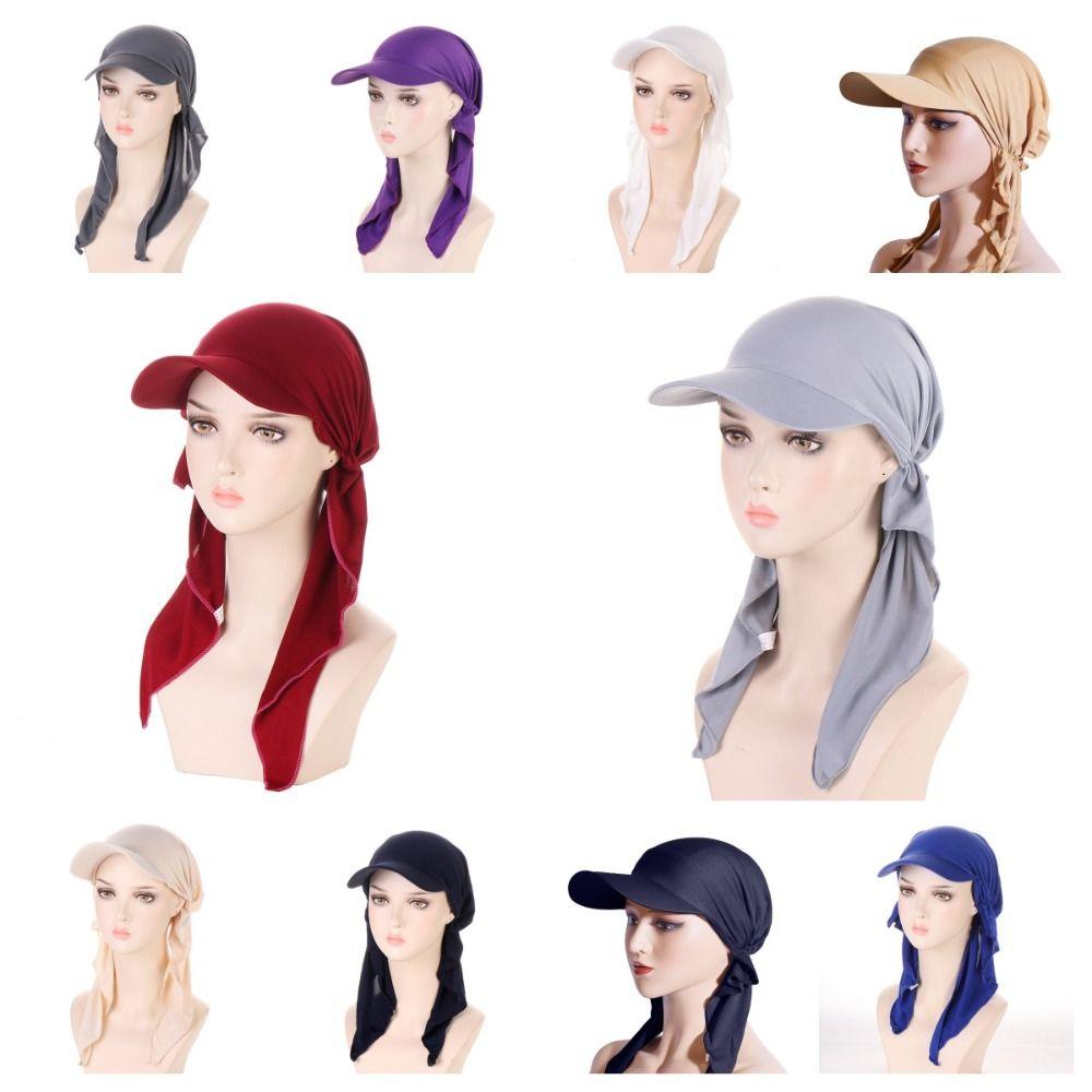 Solid Color Headscarf Baseball Cap Turban Cap Hijab Shawl Sunscreen Beach Hats Girl