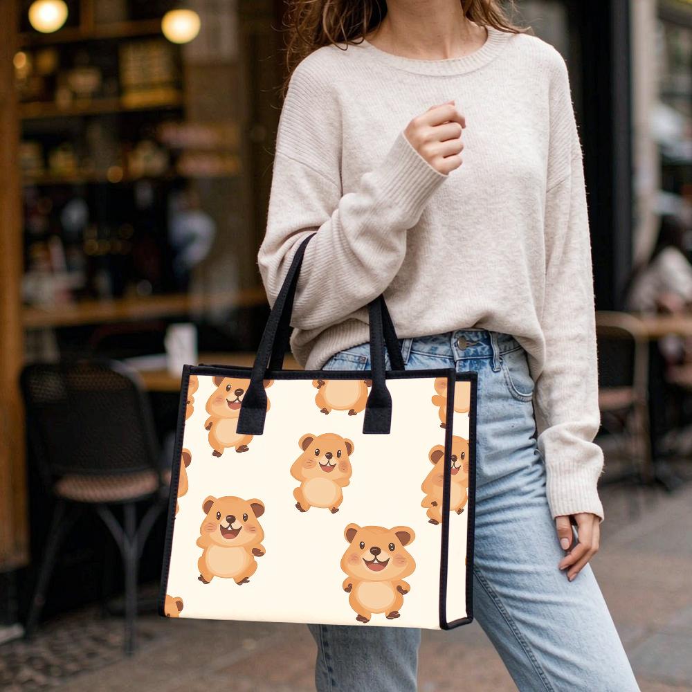 Cute Quokka Print Casual Tote Bag Lightweight Portable Handbag for Daily Shopping and Outdoor Use