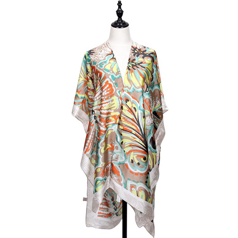 European and American new simulated silk scarf plantain printed silk scarf fashion shawl women's beach clothing batch