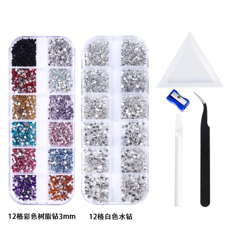 12 Grid White Rhinestone Special-Shaped Diamond, Colored Resin Diamond, Flat-Bottomed Diamond, Nail Diamond Set, Nail Jewelry With Tools