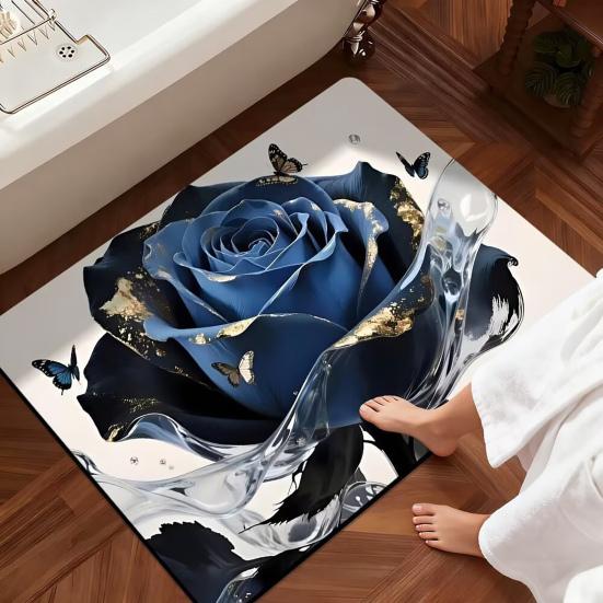 Yousheng 3D Коврик для пола с розой, Цветочный узор, Нескользящий коврик для ванной, Реалистичная роза и бабочки, Коврик для ванной для прихожей, спальни, гостиной
