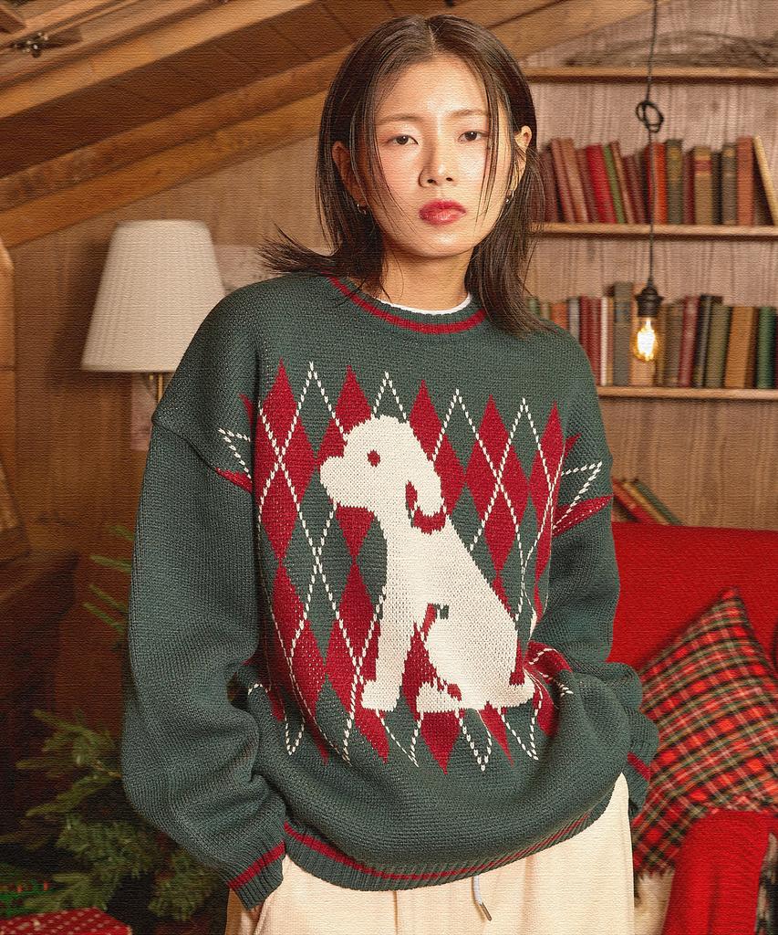 WAIKEI Puppy Argyle Knit Green