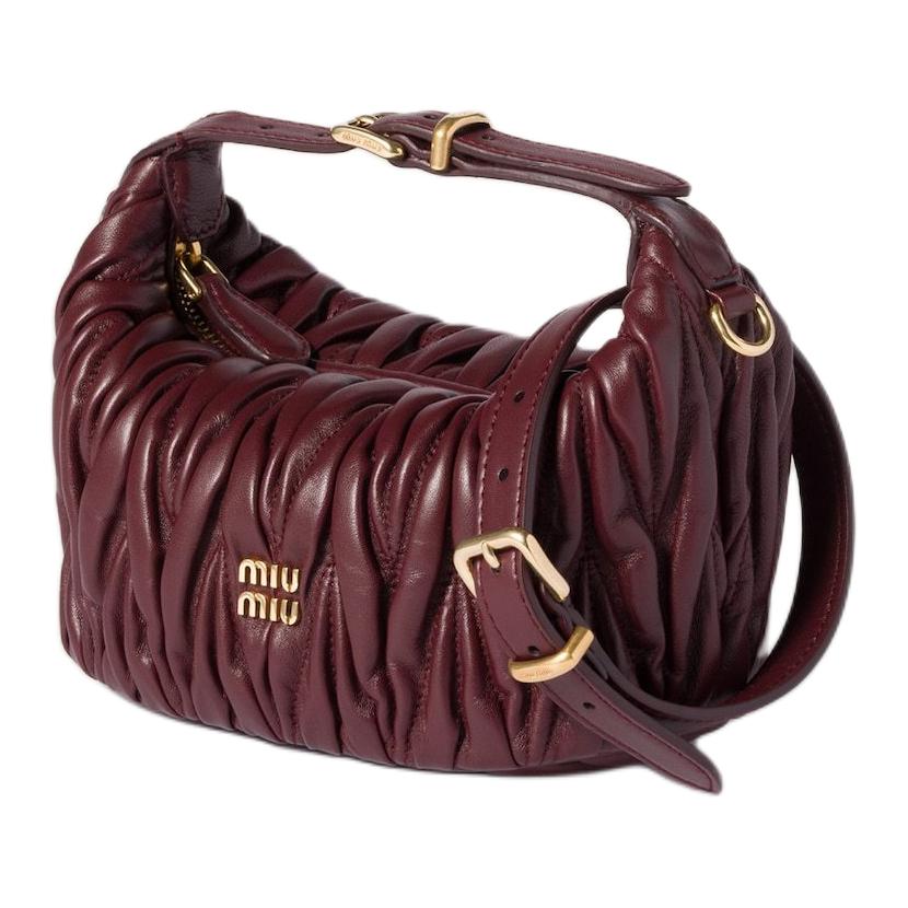 Miu Miu Matelassé Brand Logo Lambskin Tote Bag Women handbags Burgundy 5NE026_AFPP_F0007