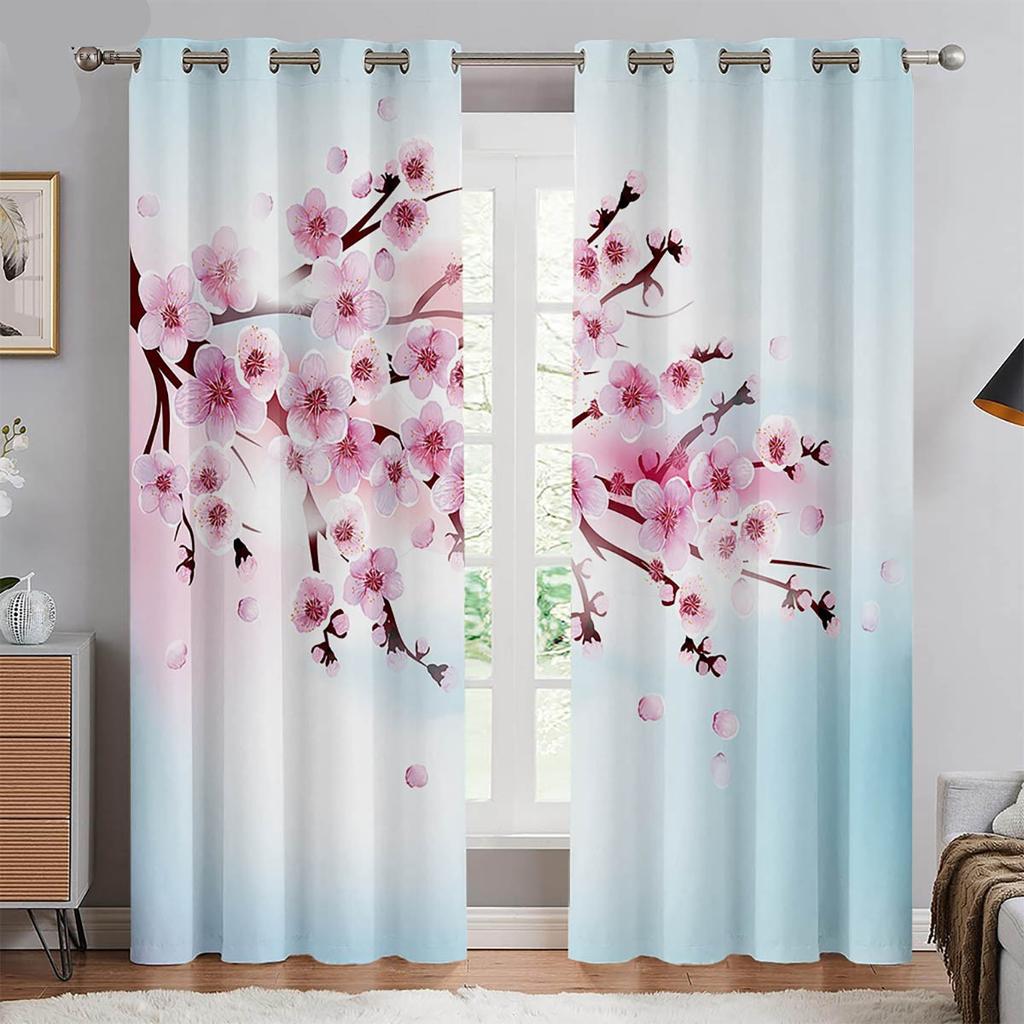 2 шт. Китайские занавески с изображением цветущей сливы, напечатанные на холсте, для спальни, гостиной, с люверсами сверху, можно заказать по индивидуальному размеру