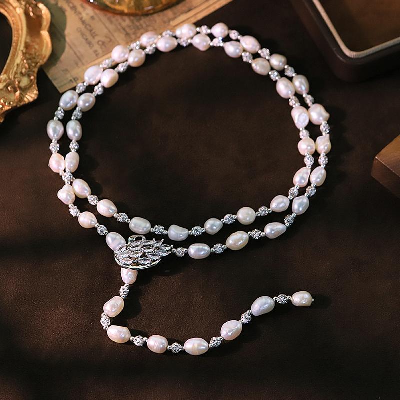 Natural Freshwater Pearl Swan Zircon Sweater Chain Handmade Design High-Quality Necklace Gift for Women Jewelry GN0819