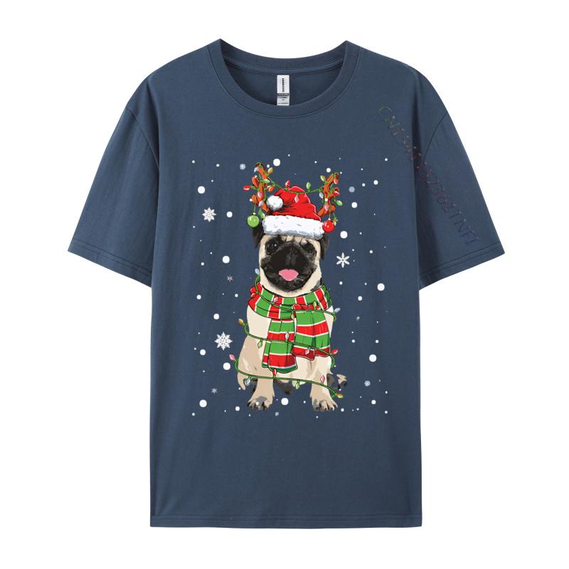 Vintage T Shirt Unisex Cute Pug Dog Christmas Lights Funny Xm Tshirt Fitness Cotton Unisex Tees Printing Funny T Shirts