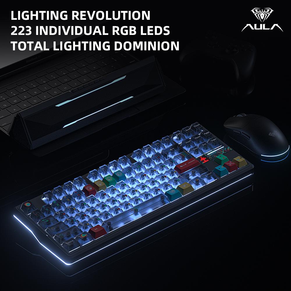 Игровая механическая клавиатура AULA F87 Pro V2 E-Sports 2.4g/Usb/Bluetooth -Сменные кейкапы RGB Длительное время работы Кастомная прокладка 5-слойная Для ПК-игр