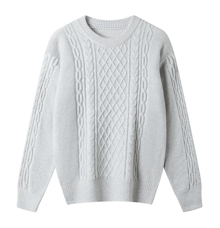 Autumn And Winter Twist Sweater Versatile Light Mature Style Solid Color Knitted Sweater Round Neck Pullover Lazy Loose Women'S Clothing