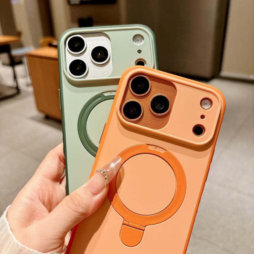 iPhone 17 Pro Max Матовый противоскользящий чехол-подставка с магнитом - Защитная пленка с полным покрытием