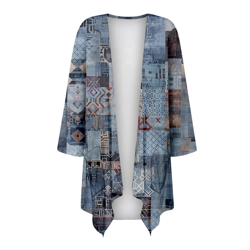 Женский кардиган с нестандартным принтом и рукавами 3/4, повседневная накидка с карманами