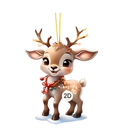 2D Плоский Олень Автомобильный Шарм для Зеркала Заднего Вида Акриловый Мультяшный Лось Подвеска на Рождественскую Елку