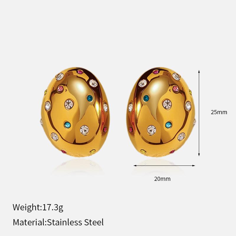 Fashion temperament niche personality earrings stainless steel plated 18K gold retro twist snail shell micro-inlaid earrings