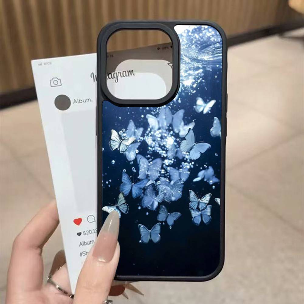 Blue Butterfly Ocean Waves For iPhone 17 16 Pro Max Air 13 12 Mini 14 15 Plus 11 PC+TPU Back Cover