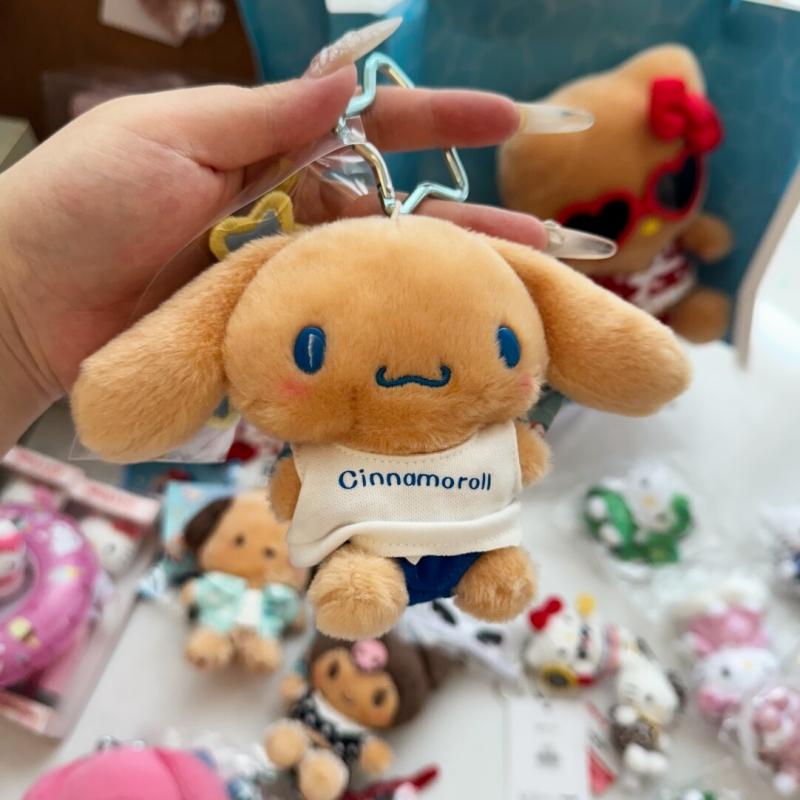 Cartoon Sanrio Plush Keychain Kitty Hawaii Beach Stuffed Doll My Melody Island Sunbath Cinnamoroll Keyring Pochacco Kawaii Gifts
