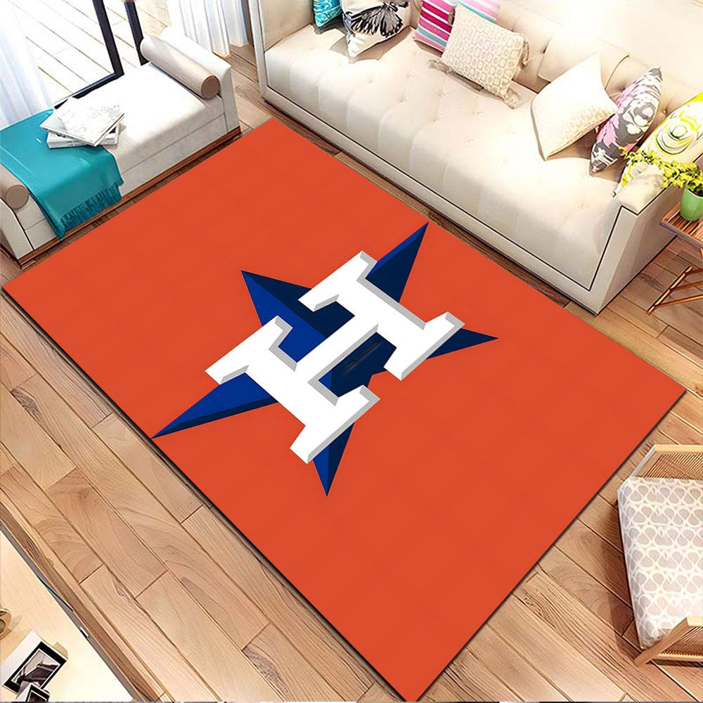 White "H" on Blue Star, Orange Background Patterned carpet, non slip mat suitable for living room and bedroom sofas