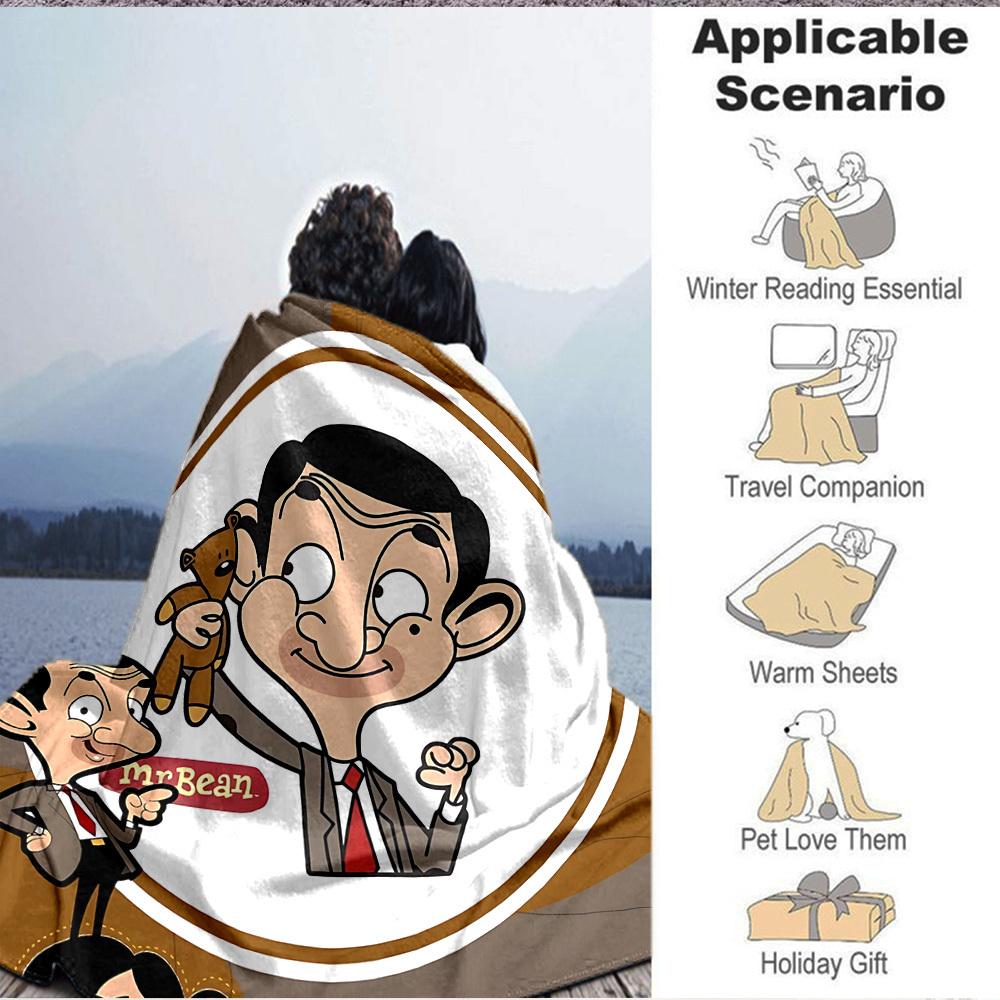 1pc Bean Family Flannel Throw Blanket HD Printed Lightweight Soft Warm All Season Blanket for Sofa, Bed, Travel, Camping Machine Washable