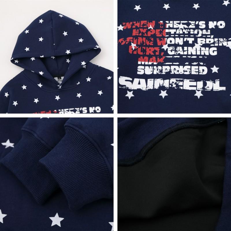American Vintage Star Print Hooded Sweatshirt Loose Fit Streetwear Couple Top