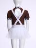 Kids Girls Chocolate Factory Worker Halloween Costume Mock Neck Short Stripe-Cuffed Sleeves Back Cut Puffy Built-In Crotch Press Buttons Dress Braces