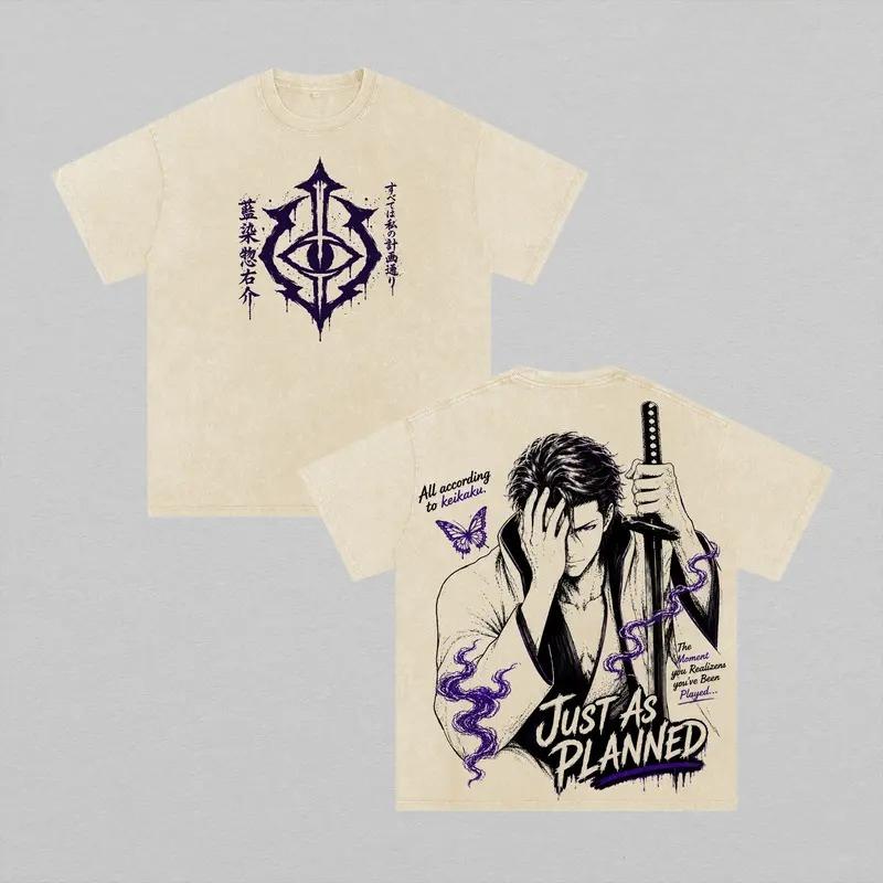 Hot Anime BLEACH Aizen Sousuke Print T-shirt Men Women Tshirts Short Sleeve Cotton Clothing Retro Washed T Shirt Harajuku Tops