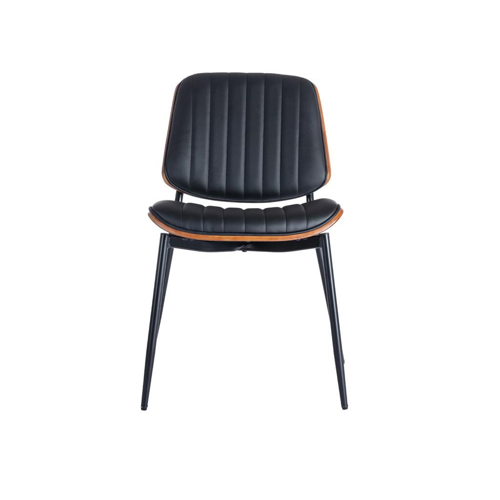 Dining Chairs Set of 2 Mid Century Faux Leather Chair with Walnut Bentwood Back Upholstered Seat Metal Legs Adjustable Foot(Black PU),DE1849BK