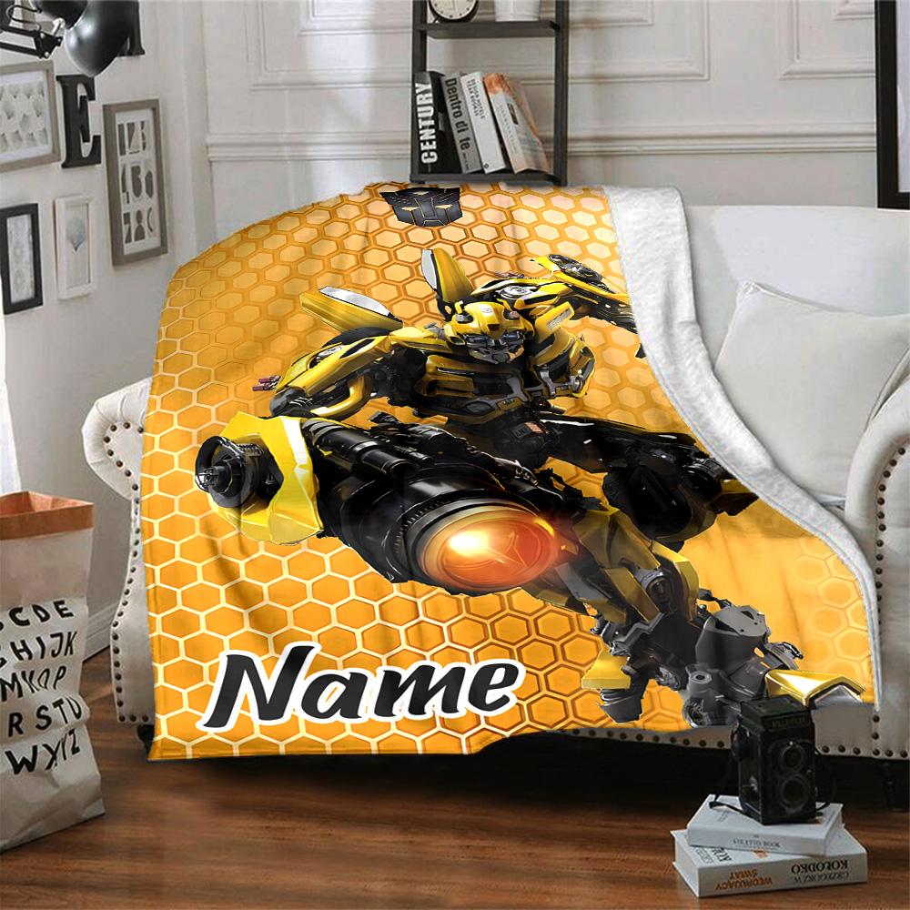 Customizable Bumblebee2 Throw Blanket – Personalized Name, All-Season Cozy Snug Blanket, Machine Washable, Personalized Blanket