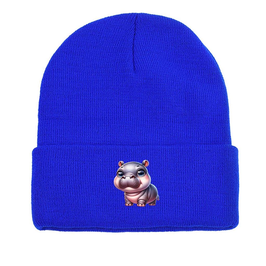 Hippopotamus Winter Knit Hat Beanie, Man Cap Thermal Soft Unisex Bonnet Knitted Cap Beanie