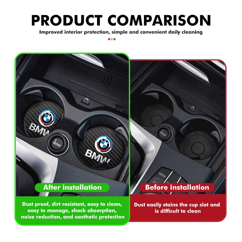 HMAO6 2pcs Car Water Cup Mats Carbon Fiber Coaster Non-Slip Pad For BMW Performance E91 X5 E70 F11 E30 F31 X3 F25 F32 x7
