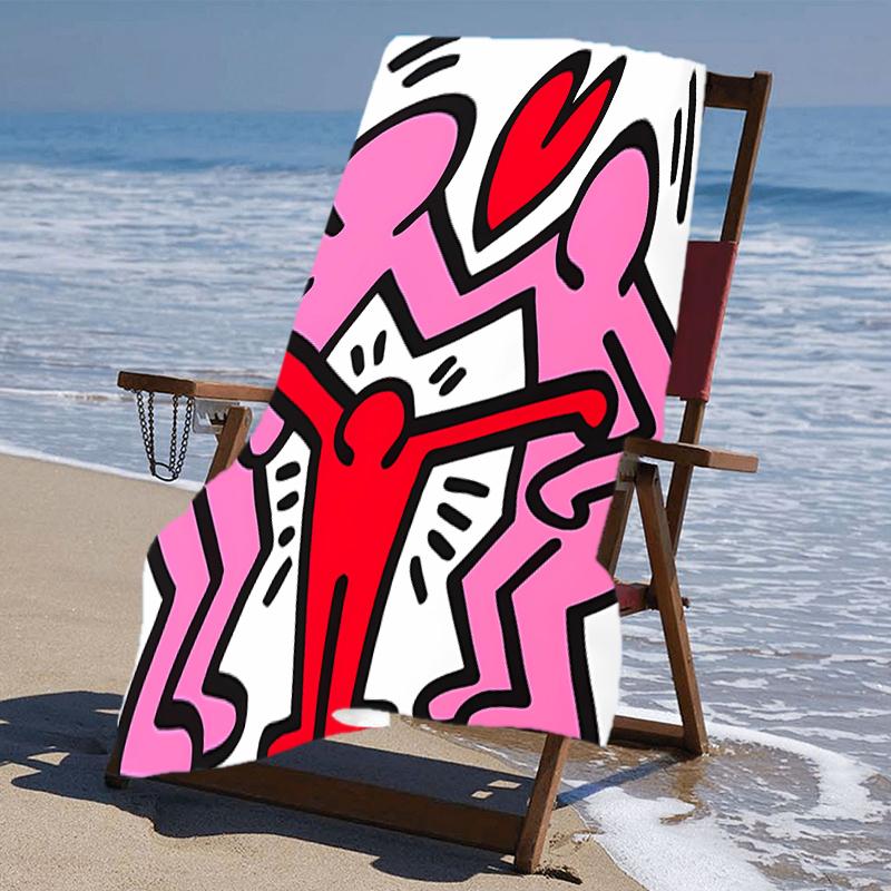 proof beach towel with a Keith Haring Ascending pattern - soft,absorbent,quick-drying,machine washable - perfect for swimming,camping,bathing