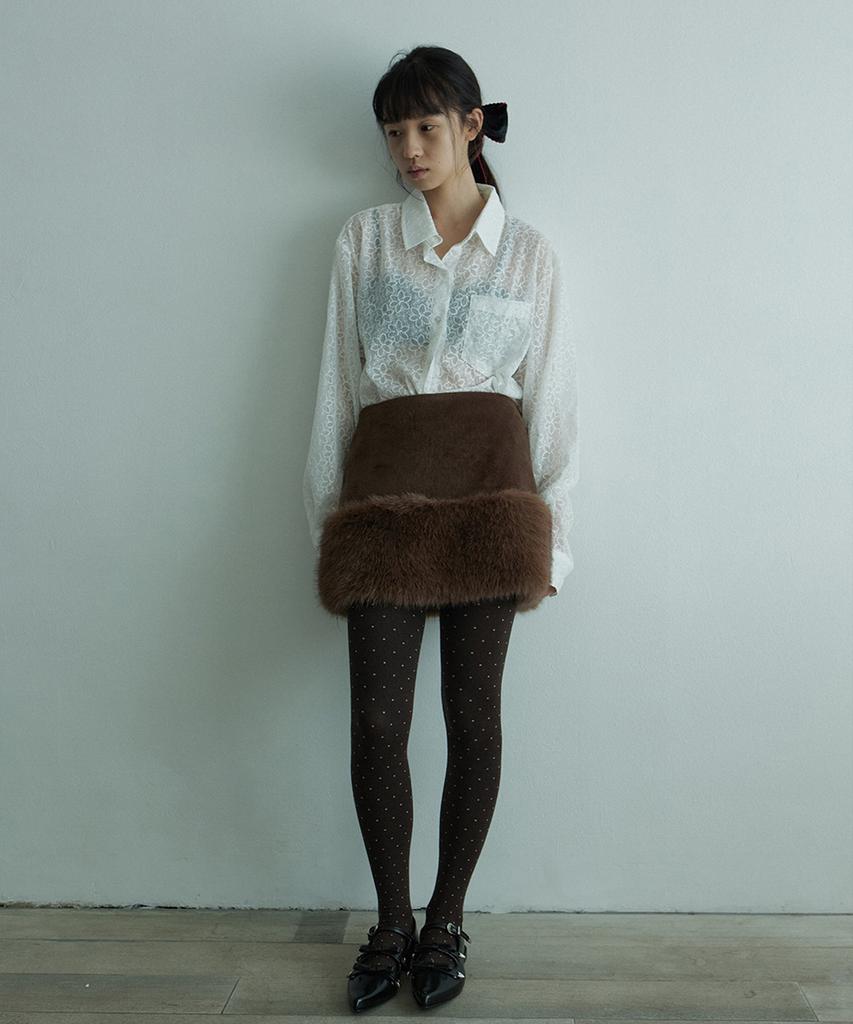 Hocus Pocus Fluffy Fur Edge Skirt_Brown