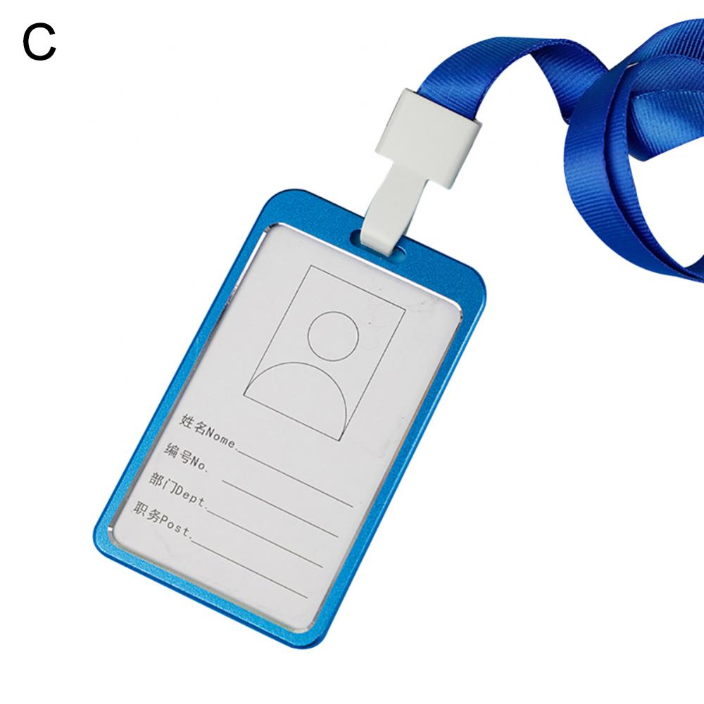 Company Factory Work ID Card Holder Metal Aluminum Alloy Vertical Name ID Card Badge Holder With Neck Straps Lanyard