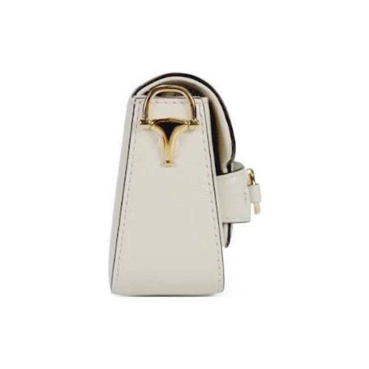 Gucci Horsebit 1955 White Leather Crossbody Bag, Gold Hardware Detachable Chain & Web Strap, Women's Daily Shopping Shoulder Handbag 699760-18YSG-9068