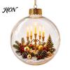 Decorative Acrylic Holiday Spheres 3D Christmas Faux Crystal Ball Ornament, Lighted Reindeer Sleigh LED Pendants Snow Scene Hanging Decor for