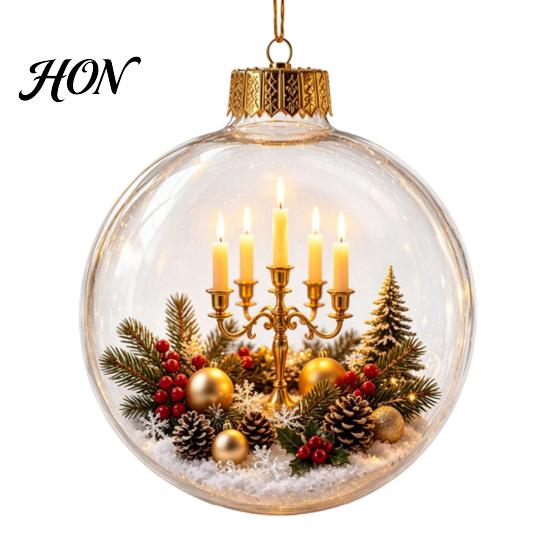 Decorative Acrylic Holiday Spheres 3D Christmas Faux Crystal Ball Ornament, Lighted Reindeer Sleigh LED Pendants Snow Scene Hanging Decor for
