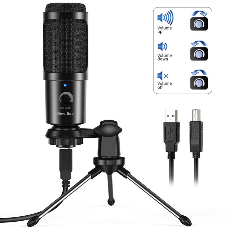 New Bee USB Microphone Condenser Professional Mic with Shock Mount for Computer Laptop Gaming Streaming Recording Studio