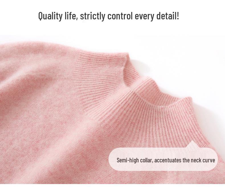 Seamless One-Piece Autumn/Winter Women's Baby Cashmere Half-High Neck Pullover Sweater