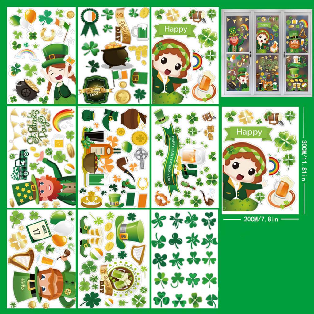 Новая ул.. Статические наклейки на оконные стекла ко Дню Святого Патрика. Украшения ко Дню Святого Патрика, набор St.. Макет зеленой атмосферы ко Дню Святого Патрика