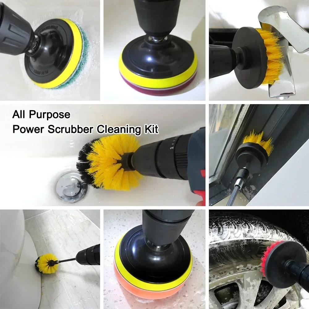 Universal 2-3.5-4-5 Inch Electric Scrubber Brush Kit Multi-Surface Bath Tub Cleaning Drill Brush Set