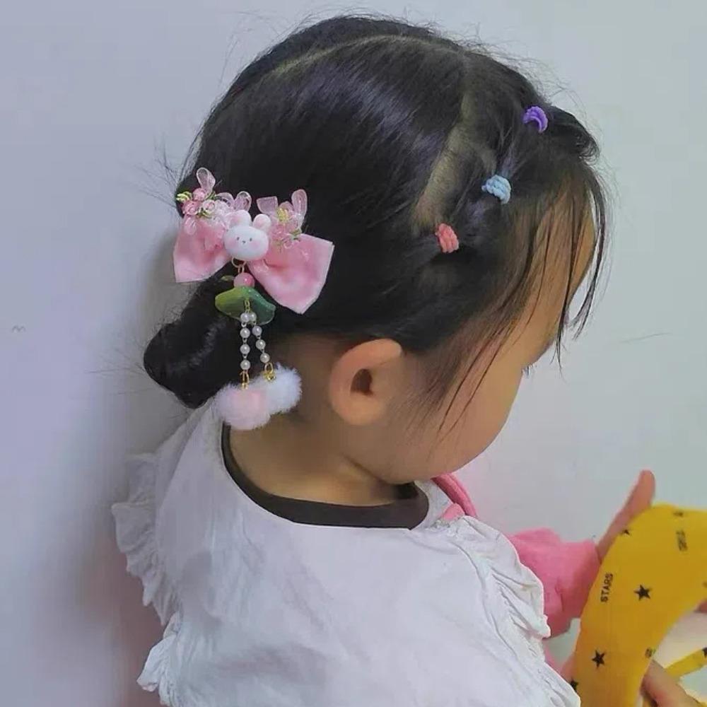 Rabbit Children's New Year Hair Clip Cute Chinese Style Barrettes Plush Fringe Hairpin  Girls