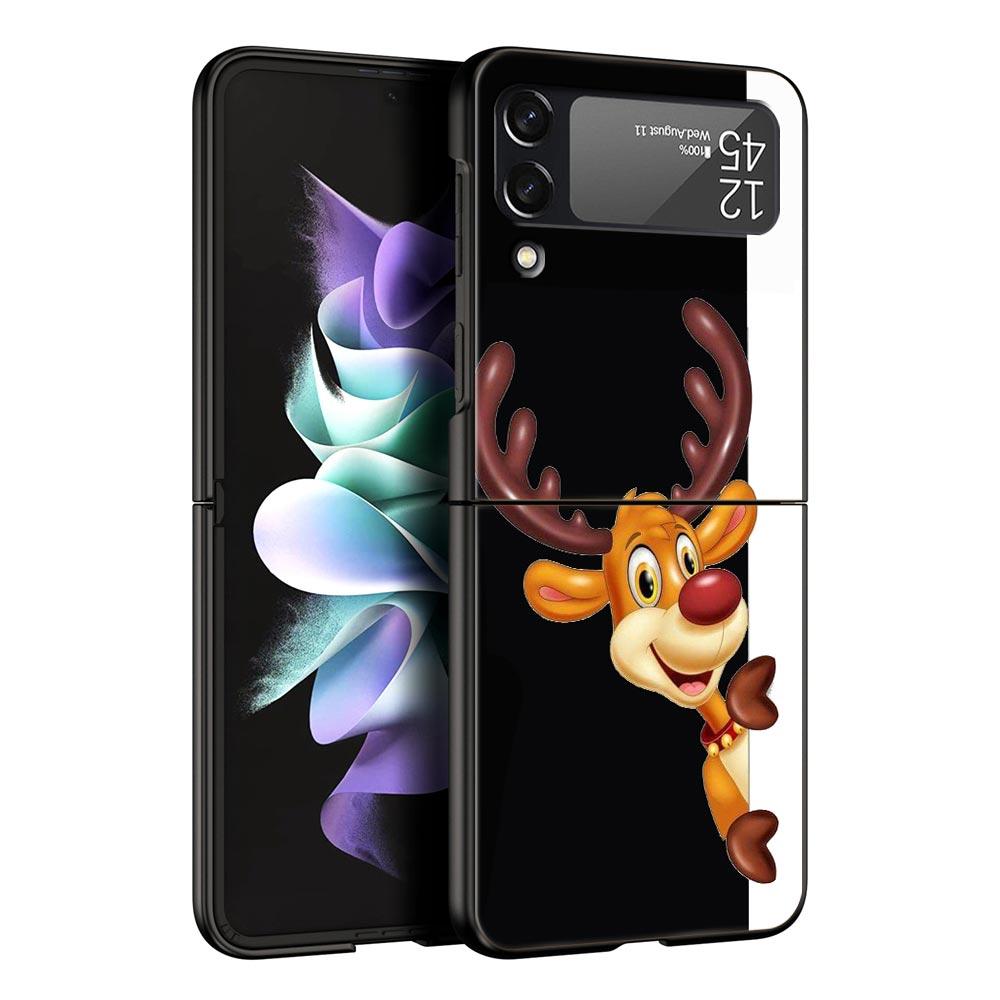 Christmas Cute Cartoon Z Flip 4 Phone Case For Samsung Z Flip 3 5G Black Hard Shell Galaxy ZFlip3 ZFlip5 Cover Folding Luxury